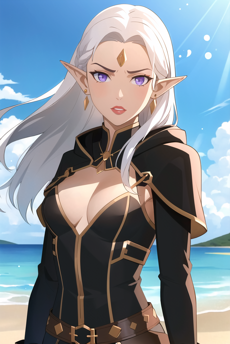 3978522641-420976072-1girl, black coat, silver details, hood, between breasts, white hair, purple eyes, breasts, black cape,circlet, earrings, elf, f.png